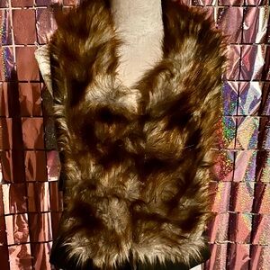 Faux Fur Vest in Brown and PU Black Leather